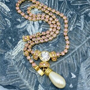 Elegant Gold and Pink Crystal Necklace